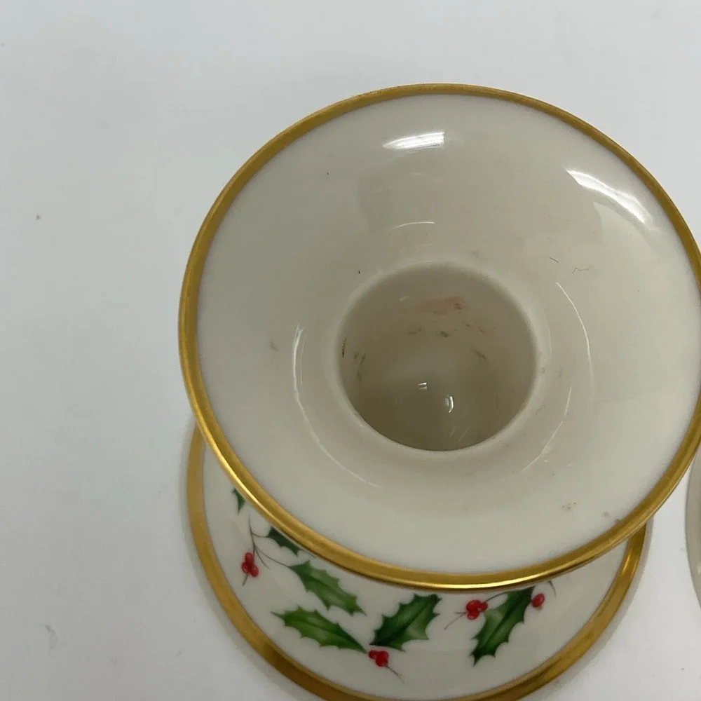 Lenox‎ Holiday Dimensions Set Of 2 Candlestick Holders Holly Berries Christmas